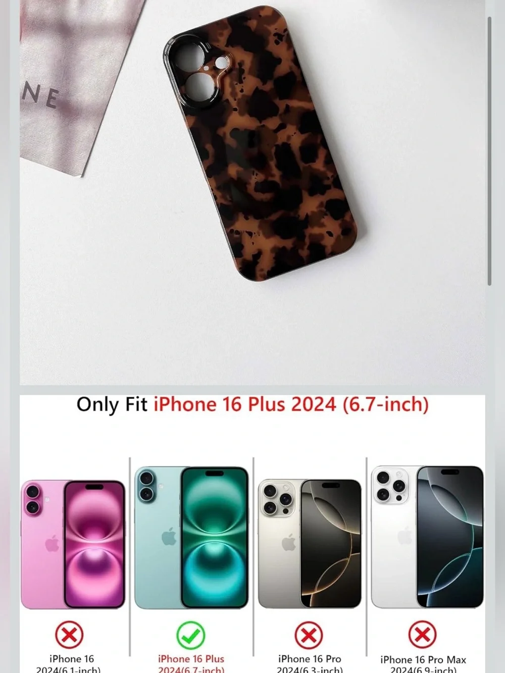iPhone 16 Plus Case Cute Leopard Tortoise Amber - Black